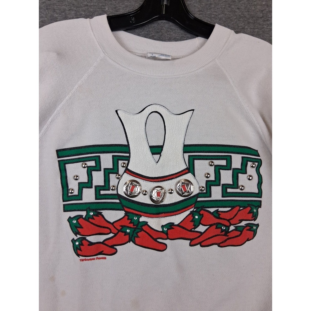 VTG Western Sweatshirt Adult L White Western Aztec‎ Chili Pepper USA Made Hanes
